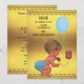 1. Geburtstags-Baby-Telefon-Ballon-Goldsparren Einladung (Vorne/Hinten)