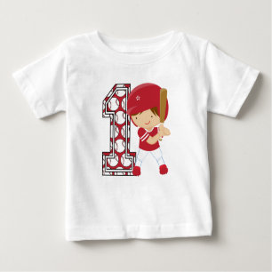 1. Geburtstags-Baseball-Teig-Rot und Weiß Baby T-shirt
