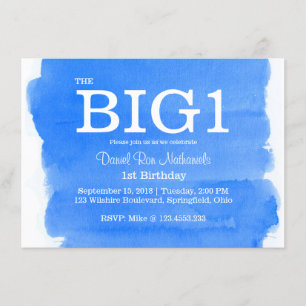 1. Geburtstags-blaue Little Boys Aquarell-Wäsche Einladung