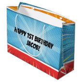 1. Geburtstags-Dinosaurier-Party Große Geschenktüte (Rückseite Schrägansicht)