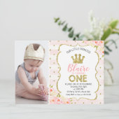 1. Geburtstags-Einladung Foto-Prinzessin-Crown Einladung (Stehend Vorderseite)