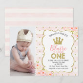 1. Geburtstags-Einladung Foto-Prinzessin-Crown Einladung (Vorne/Hinten)