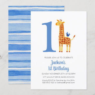 1. Geburtstags-Giraffe & Vogelgezetteltes Party Einladung