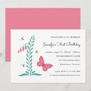 1. Geburtstags-Girl-Party Floral Botanischer Schme Einladung