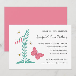 1. Geburtstags-Girl-Party Floral Botanischer Schme Einladung