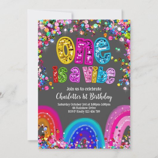 1. Geburtstags-Girls-Glitzer-Party Einladung (Vorderseite)