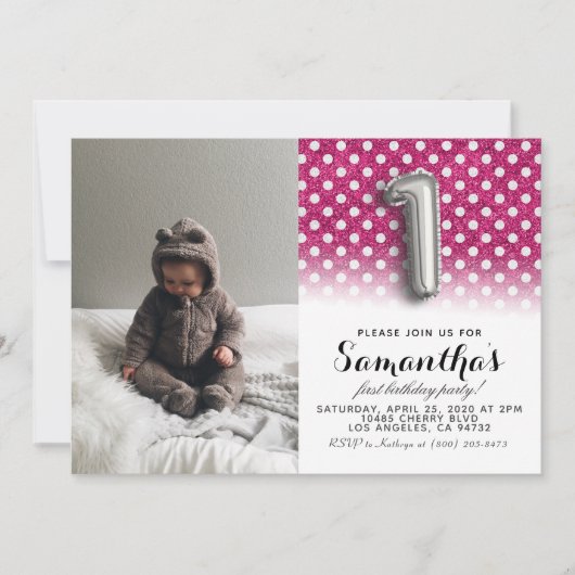 1. Geburtstags-Glitzer-Portrait Einladung (Vorderseite)