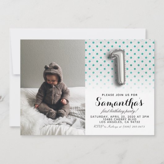 1. Geburtstags-Glitzer-Portrait Einladung (Vorderseite)