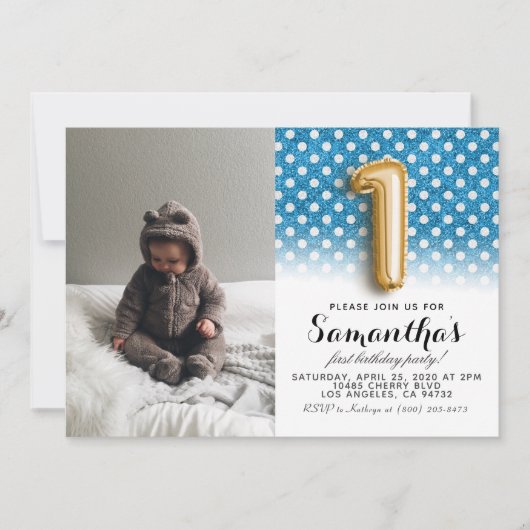 1. Geburtstags-Glitzer-Portrait Einladung (Vorderseite)