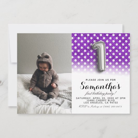 1. Geburtstags-Glitzer-Portrait Einladung (Vorderseite)