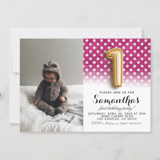 1. Geburtstags-Glitzer-Portrait Einladung