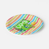 1. Geburtstags-grüne Monster-Gewohnheit Pappteller (Schrägansicht)