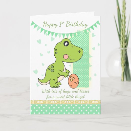 1. Geburtstags-grüner Dinosaurier-Karte, Babys 1. Karte (Vorderseite)