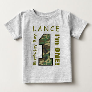 1. Geburtstags-Junge eine Jahr-Camouflage-Zahl Baby T-shirt