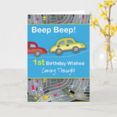 1. Geburtstags-Jungen-Autos, blau Karte (Gelbe Blume)