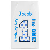 1. Geburtstags-Jungen-blaue Herzen ein jähriges Kleine Geschenktüte (Rückseite)