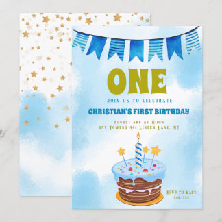 1. Geburtstags-Jungen-Kuchen Einladung