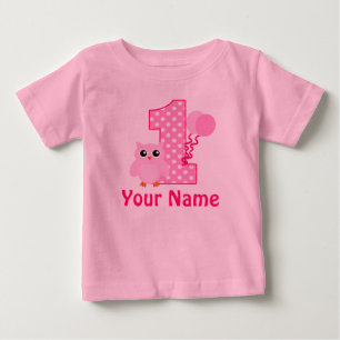 1. Geburtstags-Kuchen-Rosa-Eule personalisiert Baby T-shirt