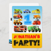 1. Geburtstags-LKW-Party Einladung (Vorne/Hinten)