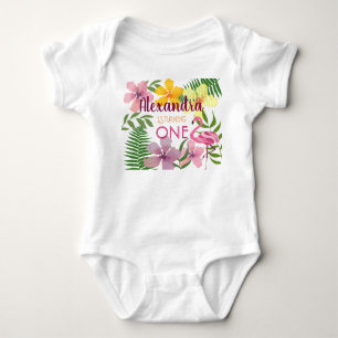 1. Geburtstags-Luau Tropische Blumen Rosa Baby Strampler