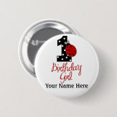 1. Geburtstags-Mädchen - Dame Bug - 1 - Button (Vorne & Hinten)