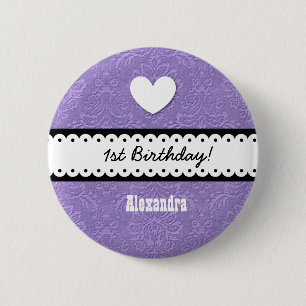 1. Geburtstags-Mädchen-Herz und ausgebogtes Band Button