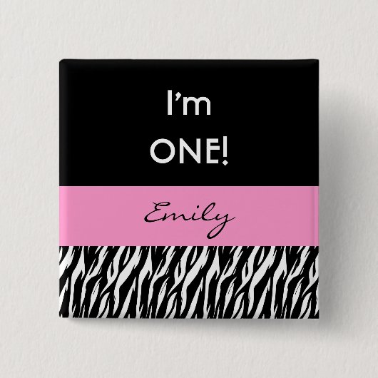 1. Geburtstags-Mädchenmoderner Zebra V02 Button (Vorderseite)