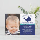 1. Geburtstags-nautischblauwal-Foto-Party Einladung (Stehend Vorderseite)