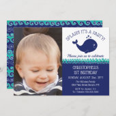 1. Geburtstags-nautischblauwal-Foto-Party Einladung (Vorne/Hinten)