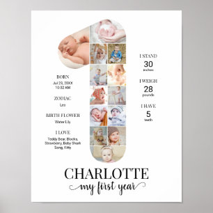 1. Geburtstags Nummer 1 Meilenstein Baby Fotocolla Poster