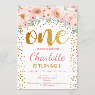 1. Geburtstags-Party - Weißes Goldpinsel Einladung