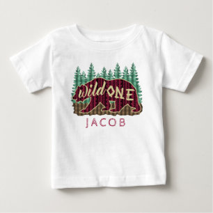 1. Geburtstags-Party Wild-One-Bären-Stamm Karierte Baby T-shirt
