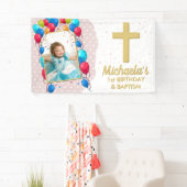 1. Geburtstags-Taufe Rosa Mädchen Gold Text Foto Banner (Insitu)