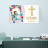 1. Geburtstags-Taufe Rosa Mädchen Gold Text Foto Banner (Messeveranstaltung)