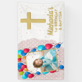 1. Geburtstags-Taufe Rosa Mädchen Gold Text Foto Banner (Vertikal)