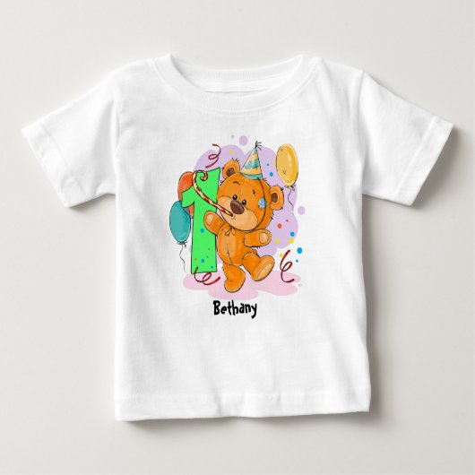 1. Geburtstags-Teddybär Baby T-shirt (Vorderseite)