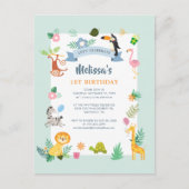 1. Geburtstags-Themenabend Wild One Jungle Animals Einladungspostkarte (Vorderseite)