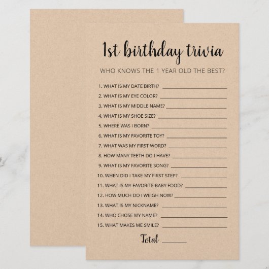 1. Geburtstags-Trivia-Spiel (Vorne/Hinten)