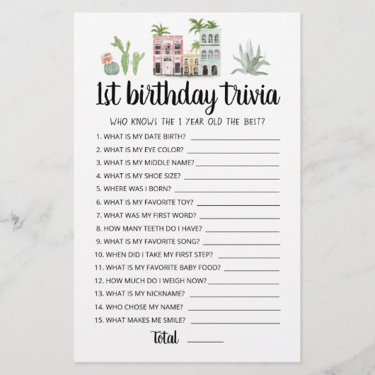 1. Geburtstags-Trivia-Spiel (Vorderseite)