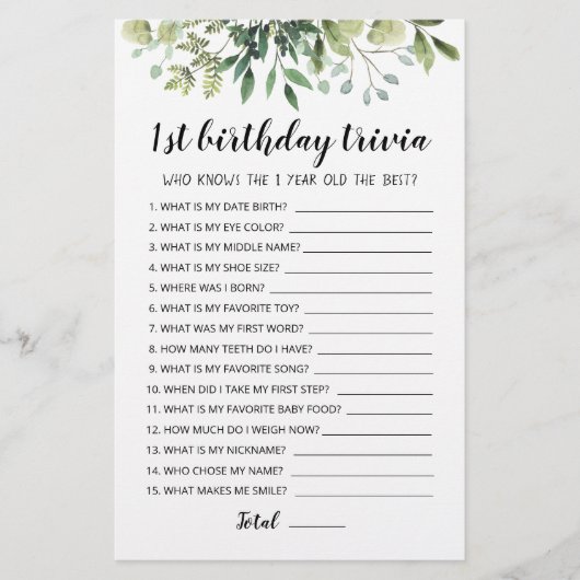 1. Geburtstags-Trivia-Spiel (Vorderseite)