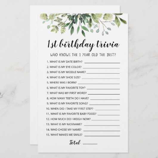 1. Geburtstags-Trivia-Spiel (Vorne/Hinten)