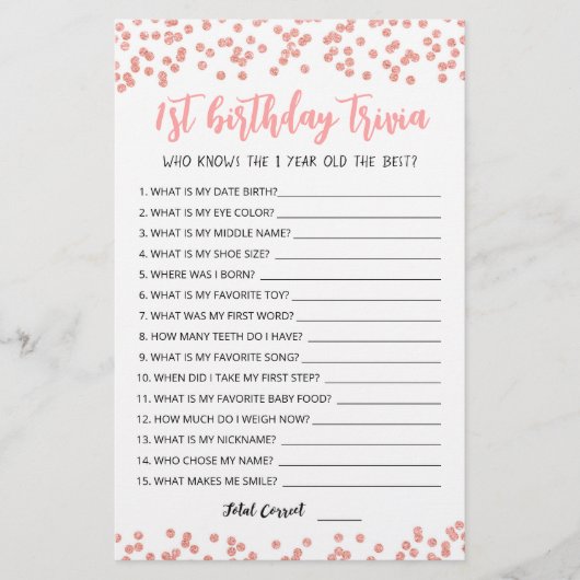 1. Geburtstags-Trivia-Spiel (Vorderseite)