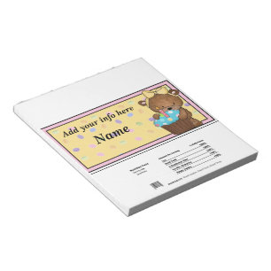 1. Geburtstagsbär Candy Bar Wrapper Gastgeschenke Notizblock