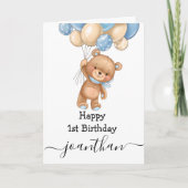 1. Geburtstagsblauer Ballonteddy Karte (Vorderseite)