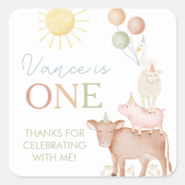 1. Geburtstagsfarm Animals Barnyard Gastgeschenk Quadratischer Aufkleber