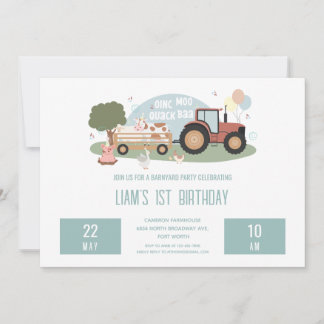 1. Geburtstagsfarm Animals Barnyard Party Boys Einladung