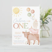 1. Geburtstagsfarm Animals Barnyard Party Boys Einladung (Stehend Vorderseite)