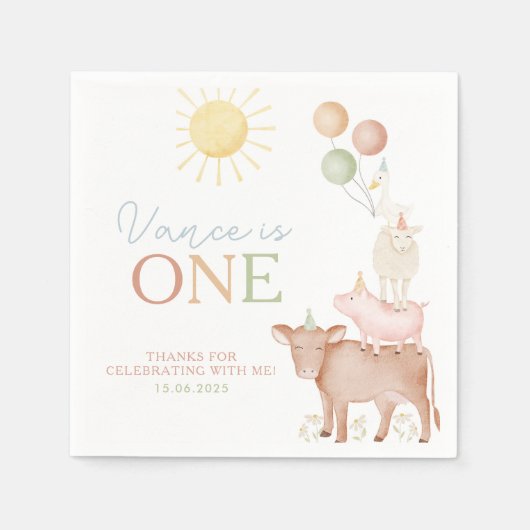 1. Geburtstagsfarm Animals Barnyard Party Boys Serviette (Vorderseite)