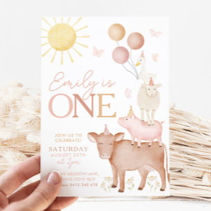 1. Geburtstagsfarm Animals Barnyard Party Girls Einladung