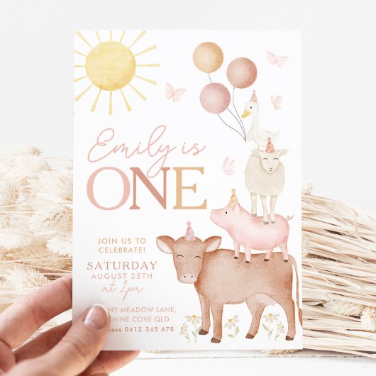 1. Geburtstagsfarm Animals Barnyard Party Girls Einladung